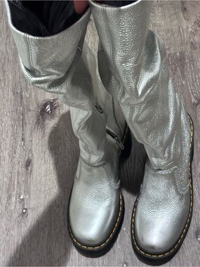 Dr. Martens Metallic Silver Mid-Calf Leather Boots